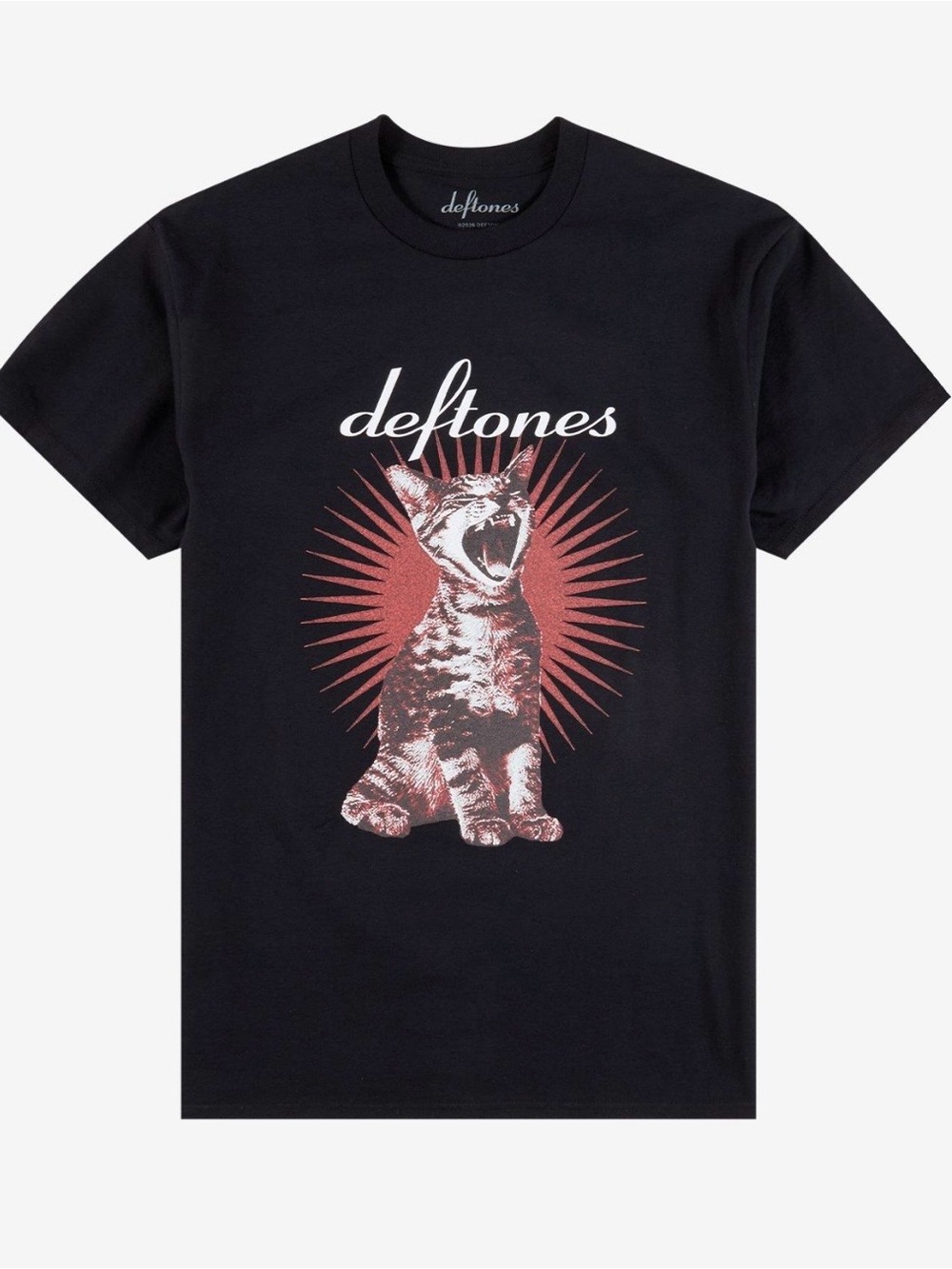 Hot Topic Black Deftones Cat Like Linus Graphic Tee with Red Burst